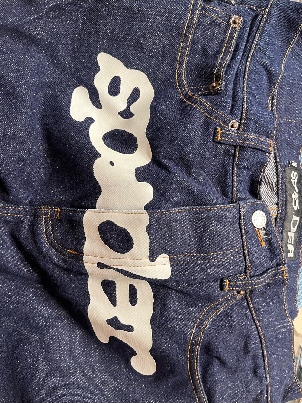 Navy Blue Men’s Jeans with White Graphic